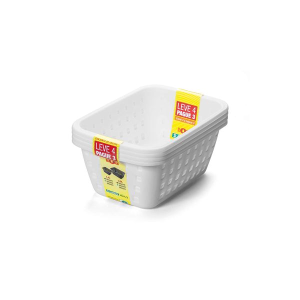 Conjunto de Cesto Organizador Ordene em Plástico Branco Médio Leve 4 Pague 3