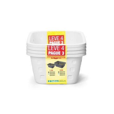 Conjunto de Cesto Organizador Ordene em Plástico Branco Médio Leve 4 Pague 3