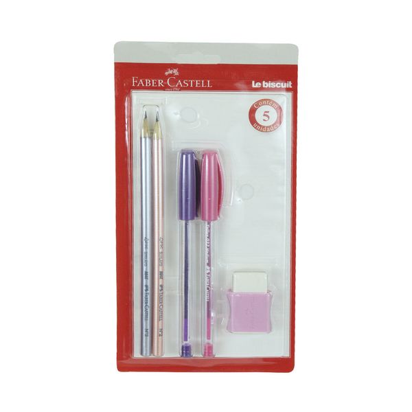 Kit Escrita Faber-Castell com 2 Canetas Trilux 1.0mm, 2 Ecolápis Grafite e 1 Borracha Capa Plástica Kit Escrita Faber-Castell com 2 Canetas Trilux 1.0mm, 2 Ecolápis Grafite e 1 Borracha Capa Plástica