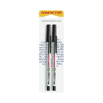Caneta Esferográfica Compactor 0.7mm Preta com 2 Unidades