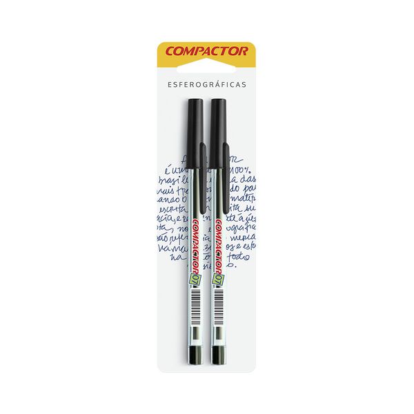 Caneta Esferográfica Compactor 0.7mm Preta com 2 Unidades Caneta Esferográfica Compactor 0.7mm Preta com 2 Unidades