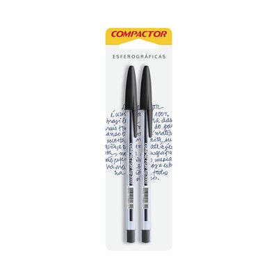 Caneta Esferográfica Compactor Top 2000 1.0mm Preta com 2 Unidades