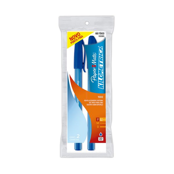 Caneta Esferográfica Papermate Km 100 Retrátil 0.7mm Azul com 2 Unidades