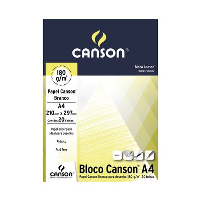 Bloco de Desenho Canson A4 Branco com 20 Folhas 210x297mm 180g