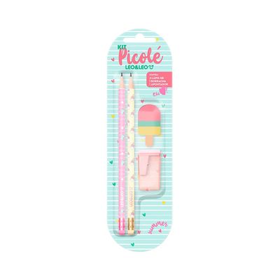 Kit Escrita Leonora Picolé 2 Lápis Grafites HB Nº2, 1 Borracha e 1 Apontador