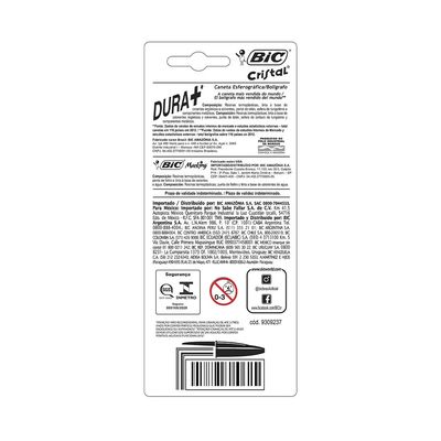Kit Caneta Esferográfica Bic Cristal Dura Mais 3 Unidades 1,0mm+ Marcador de Texto Brite Amarelo