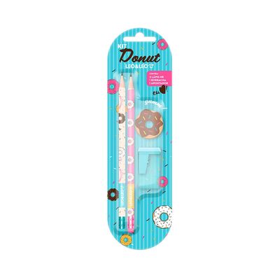 Kit Escrita Leonora Donut com 2 Lápis Grafites HB Nº2, 1 Borracha e 1 Apontador