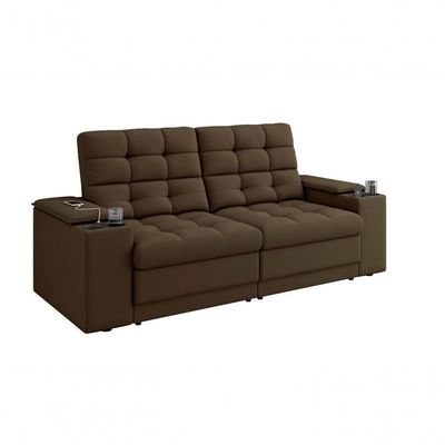 Sofá Confort Premium 1,70m Assento Retrátil/reclinável Porta Copos E Usb Suede Marrom - Xflex Sofas