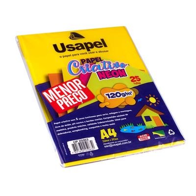Bloco Criativo Usapel Neon A4 com 25 Folhas em 5 Cores 210x297mm 120g