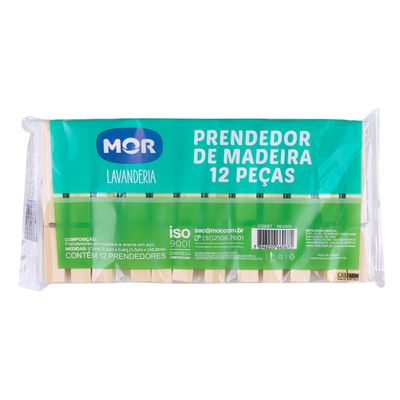 Pregador de Roupas Mor Madeira com 12 Unidades