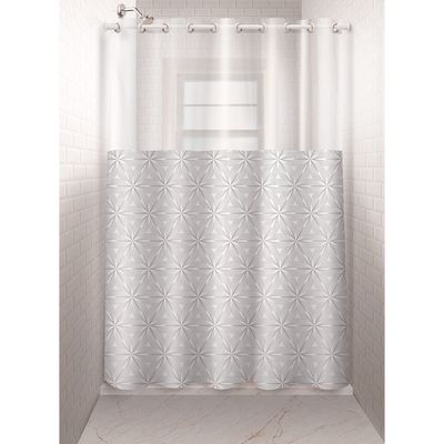Cortina para Box Plast Leo Vinil com Ilhós e Visor Retangular 1,35x2,00m Estampada Jasmim