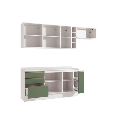 Armário De Cozinha Completa Garrafeiro 100% Mdf 260cm Branco/verde Celeste Kappesberg