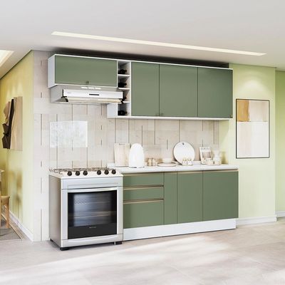Armário De Cozinha Completa Garrafeiro 100% Mdf 260cm Branco/verde Celeste Kappesberg