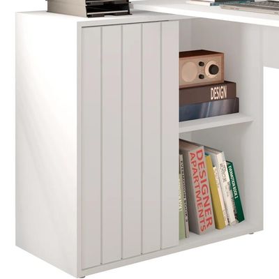 Mesa Para Escritório Home Office 1 Porta Ripada Tech Branco Fosco - Caemmun