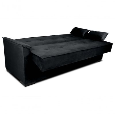 Sofa Cama Para Sala De Estar Madeira Maciça Daniela Veludo Matrix - Preto Preto