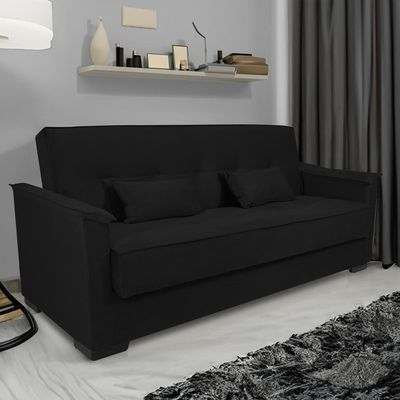 Sofa Cama Para Sala De Estar Madeira Maciça Daniela Veludo Matrix - Preto Preto