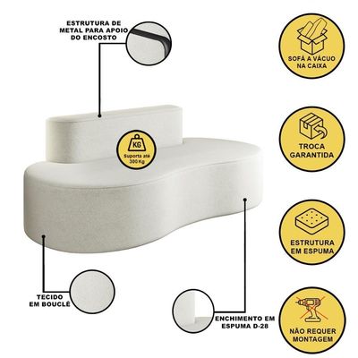 Sofá Curvo 3 Lugares Orgânico Loom Bouclê 1,80m Sala Balaqui bege Bege