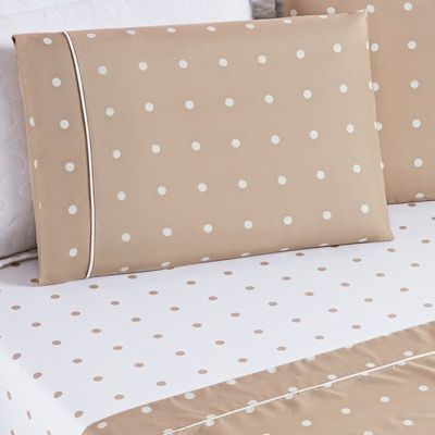Jogo de Cama Lençol 200 Fios Petit Poá  Casal Padrão 04 Peças - Caqui