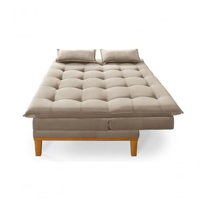 Sofá Cama Reclinável Casal 1,84m Island Suede Bege Premium