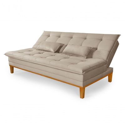 Sofá Cama Reclinável Casal 1,84m Island Suede Bege Premium