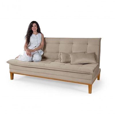 Sofá Cama Reclinável Casal 1,84m Island Suede Bege Premium