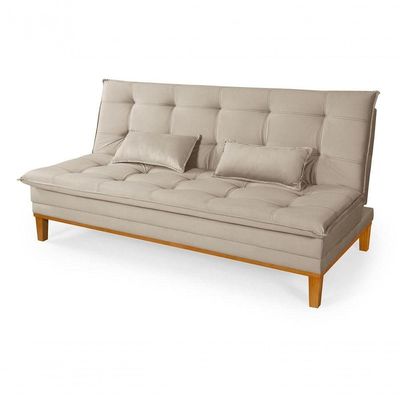 Sofá Cama Reclinável Casal 1,84m Island Suede Bege Premium