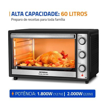Forno Elétrico 60L Family Grill Inox Mondial Preto/inox FRN-60-BI 110V