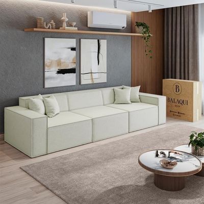 Sofá 3 Lugares 2,75m Bouclê Com Chaise Compactair - Balaqui Cor:bege Bege