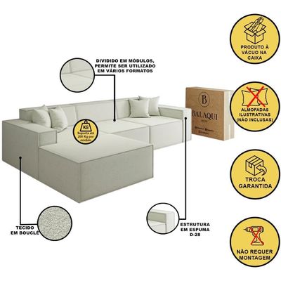Sofá 3 Lugares 2,75m Bouclê Com Chaise Compactair - Balaqui Cor:bege Bege