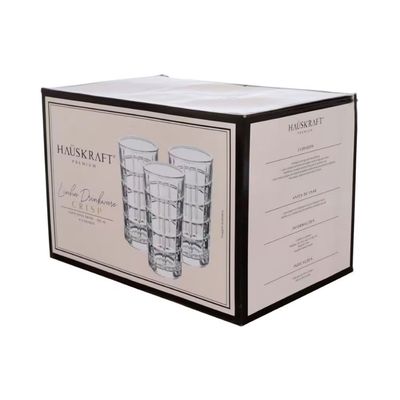 Jogo de Copos Long Drink Hauskraft Crisp 380ml com Borda Dourada  6 Peças Transparente