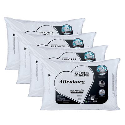 Kit 4 Travesseiros 50x70cm 180 Fios Percal 100% Algodão Suporte Extra Firme Altenburg Branca