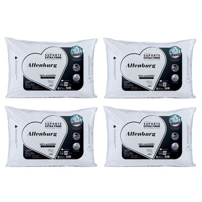 Kit 4 Travesseiros 50x70cm 180 Fios Percal 100% Algodão Suporte Extra Firme Altenburg Branca
