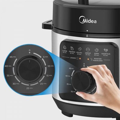 Panela De Pressão Elétrica Mecânica 4L Midea Portáteis Preto/inox 220V
