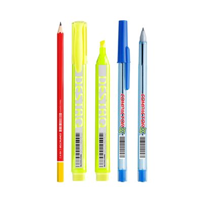 Kit Escrita Compactor com 2 Lápis Pretos HB Nº2, 1 Caneta Azul 0.7mm e 1 Marcador