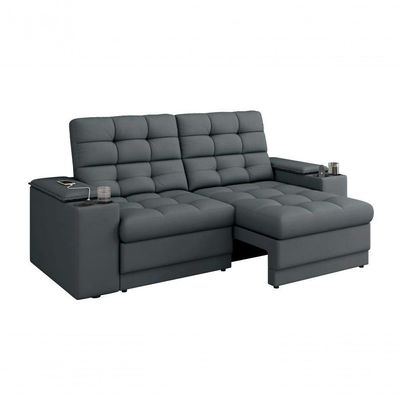 Sofá Confort Premium 1,70m Assento Retrátil/reclinável Porta Copos E Usb Suede Cinza - Xflex Sofas