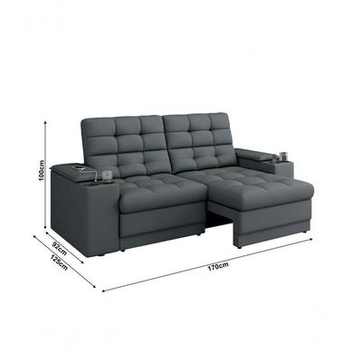 Sofá Confort Premium 1,70m Assento Retrátil/reclinável Porta Copos E Usb Suede Cinza - Xflex Sofas