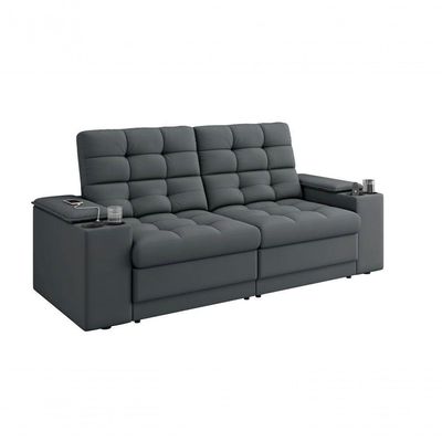 Sofá Confort Premium 1,70m Assento Retrátil/reclinável Porta Copos E Usb Suede Cinza - Xflex Sofas