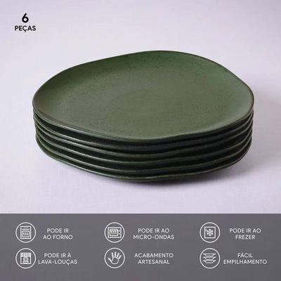 Conjunto de Pratos Oval Orgânico Greenery 31cm 6 Peças Porto Brasil n/a