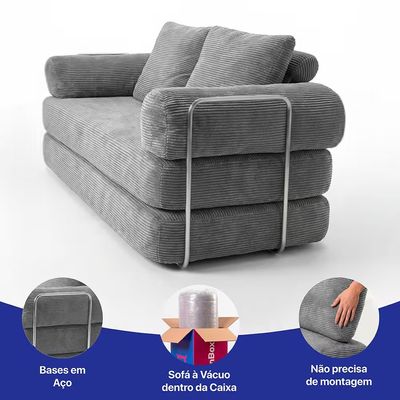 Sofá-Cama 3 Lugares SmartBox 1.88m AirPress Compacto XpandTech Espuma D33 Velourê inBox Cinza Claro