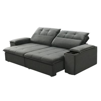 Sofá Retrátil E Reclinável 3 Lugares 2,10m Com Porta Copos Amore Cinza