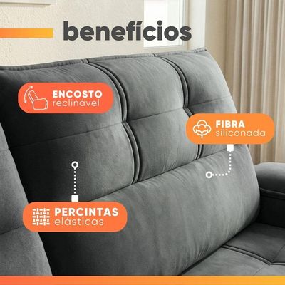 Sofá Retrátil E Reclinável 3 Lugares 2,10m Com Porta Copos Amore Cinza