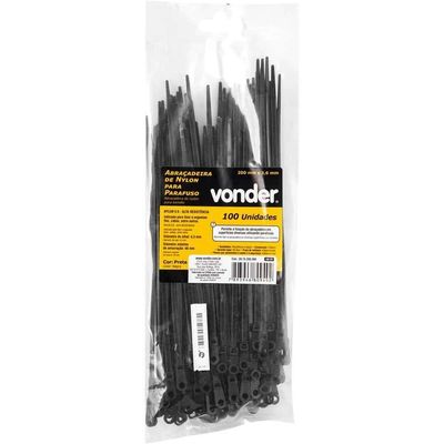 Abraçadeira De Nylon Para Parafusos, Preta, 200 Mm X 3,6 Mm, Vonder Ostenvonder