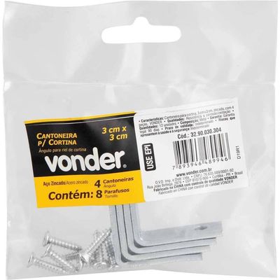 Cantoneira Para Cortina, 3 Cm X 3 Cm, Zincada, Com 4 Peças, Vonder Ostenvonder