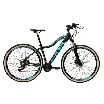Bicicleta Aro 29 Ksw Mwza Feminina 27v Aluminio Freio A Disco Hidráulico K7 Garfo Com Trava preto-Azul Tam: 17