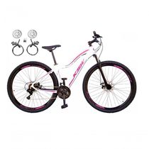 Bicicleta Aro 29 Ksw Mwza Feminina Alumínio 21v Freio Hidraulico Garfo Suspensão Mtb branco-rosa Tam: 17
