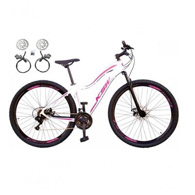 Bicicleta Aro 29 Ksw Mwza Feminina Alumínio 21v Freio Hidraulico Garfo Suspensão Mtb branco-rosa Tam: 17