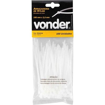 Abraçadeira De Nylon, Branca, 100 Mm X 2,5 Mm, Com 100 Peças, Vonder Ostenvonder