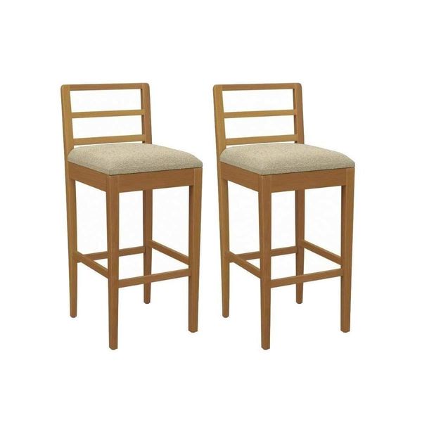 Banqueta Cozinha Sofia 1bmm006ca Premium Madeira Maciça Kit 2 Un Carvalho/boucle Bege Kappesberg