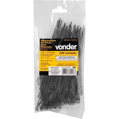 Abraçadeira De Nylon Para Parafusos, Preta, 150 Mm X 3,6 Mm, Vonder Ostenvonder
