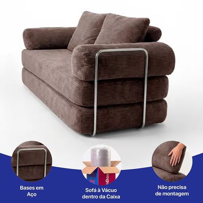 Sofá-Cama 3 Lugares SmartBox 1.88m AirPress Compacto XpandTech Marrom